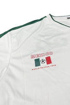 White WEIV men's shirt featuring Mexico World Cup Mexico team shirt design with flag graphics