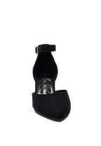 Black microfiber block heel sandals for women, stylish and comfortable