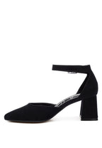 Black microfiber block heel sandals for women, perfect for elegant occasions