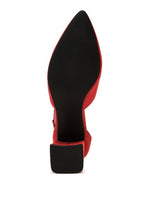 red microfiber block heel sandals for women, stylish and comfortable
