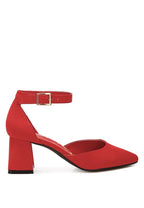 Rag Company red microfiber block heel sandals for women, stylish and comfortable