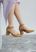 Women's nude microfiber block heel sandals for women, stylish and comfortable