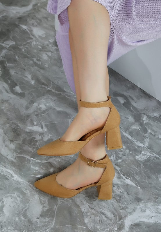 women's tan microfiber block heel sandals for women, perfect for casual outings