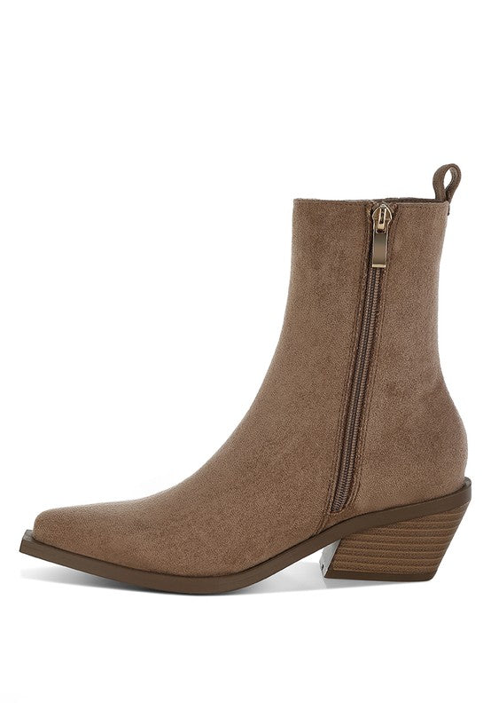 Rag Company brown ankle boots with a pointed toe and zipper, styled as microfiber Chelsea boots for men