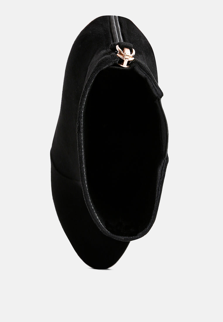 Top view of London Rag International microfiber high heeled ankle boots in black with a stylish design