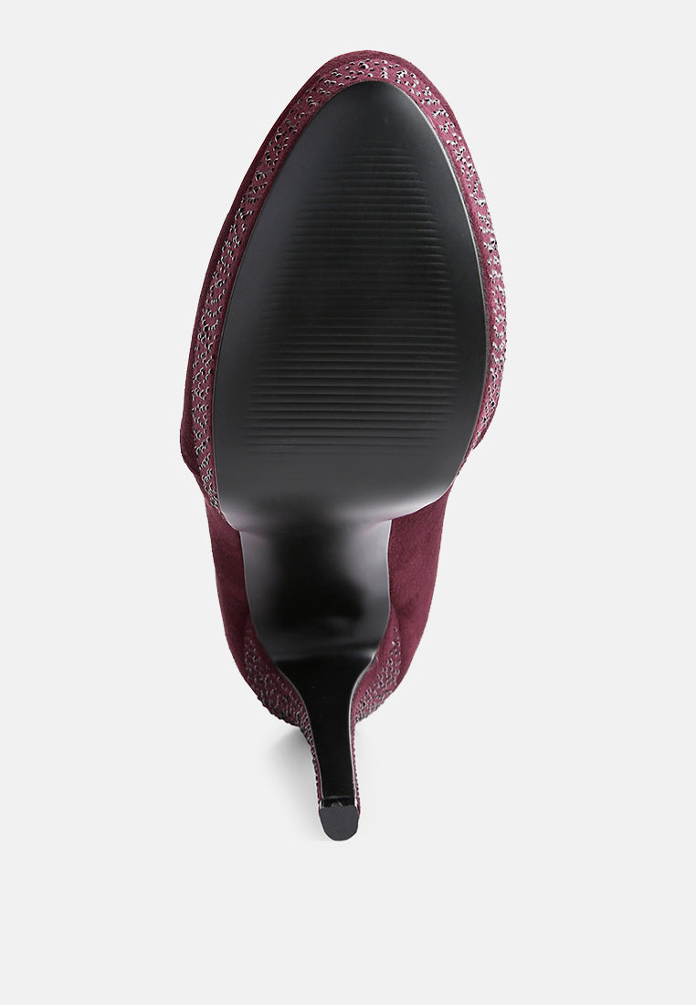 London Rag International microfiber high heeled ankle boots with a stylish textured design and pointed toe