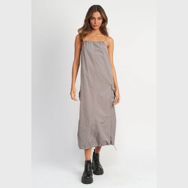 Emory Park mid length summer dress in grey with a relaxed fit and adjustable straps