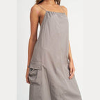 Emory Park mid length summer dress in taupe with adjustable straps and side pockets