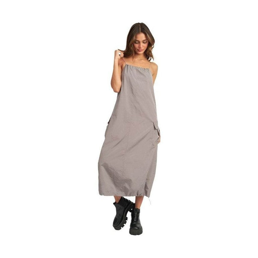 Emory Park mid length summer dress in gray with a relaxed fit and side pockets