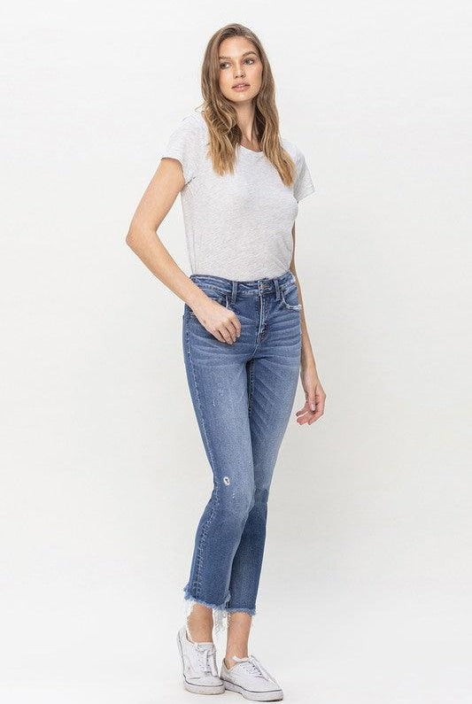 Women's Jeans Mid Rise Crop Slim Straight Jeans