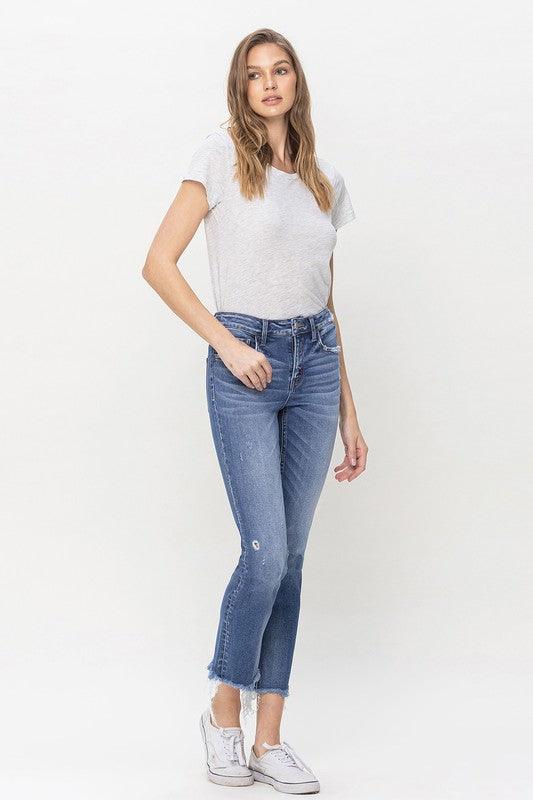 Women's Jeans Mid Rise Crop Slim Straight Jeans