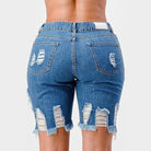 LITZ LA mid rise denim shorts with distressed details and frayed hem for a trendy look