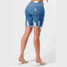 LITZ LA mid rise denim shorts with distressed details and a stylish cut for women