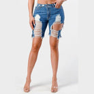 LITZ LA mid rise denim shorts with distressed design and frayed hem for a trendy summer look