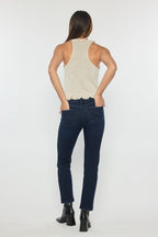 Women's dark blue mid rise jeans for casual everyday wear