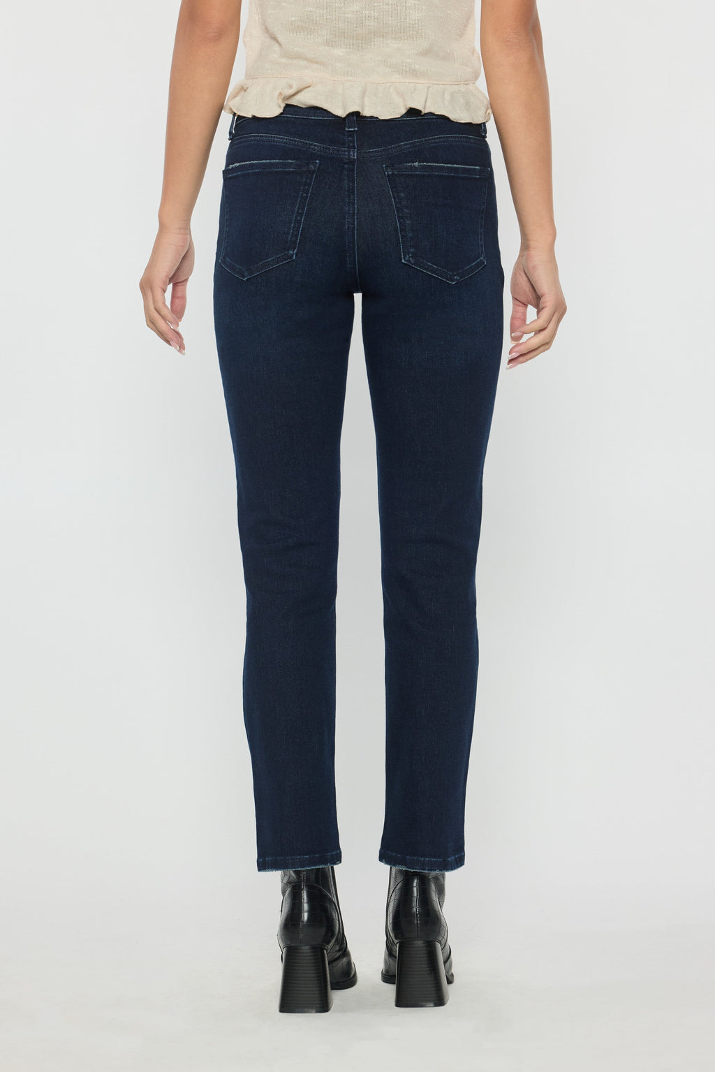 Women's dark blue mid rise jeans for everyday casual wear