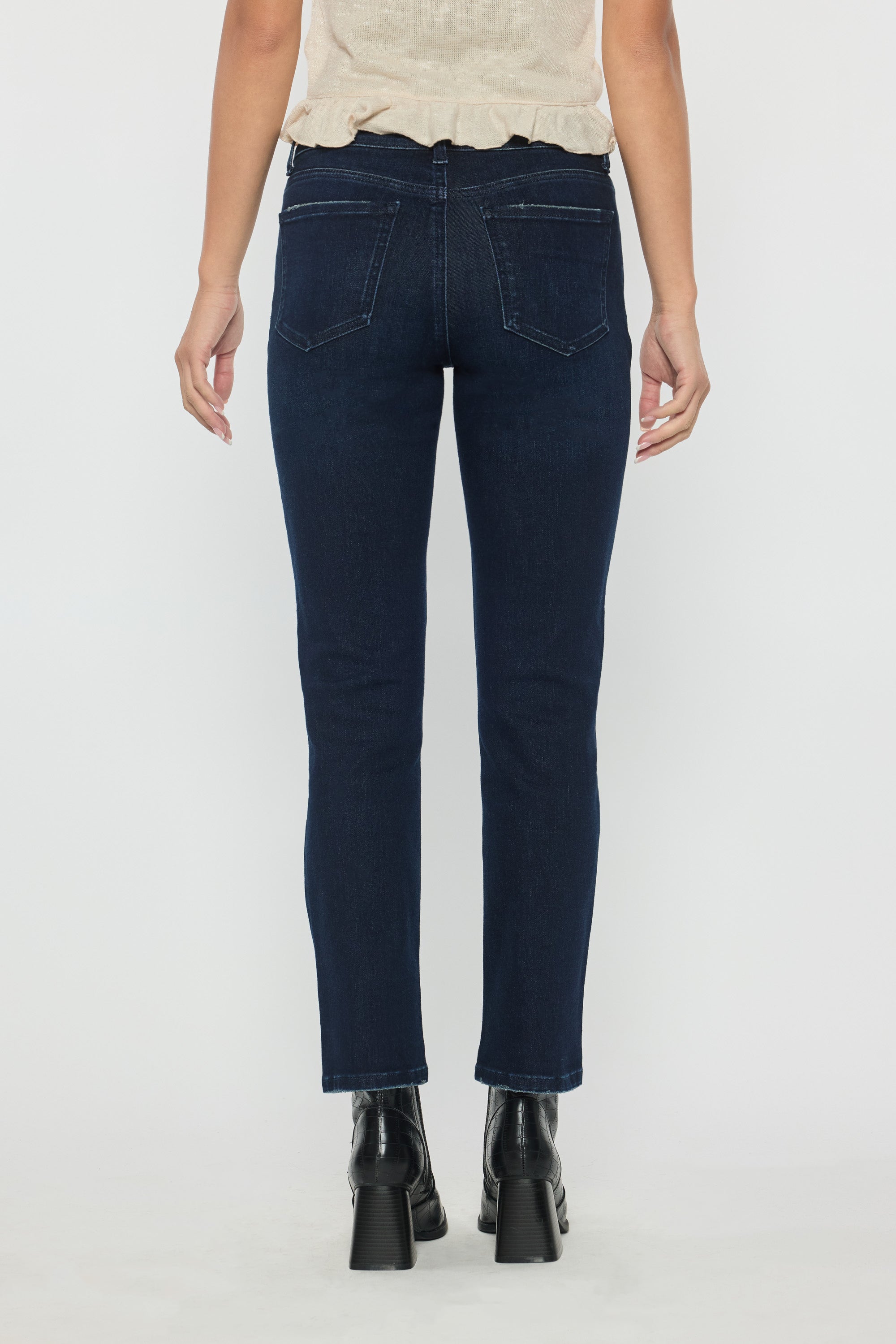Women's dark blue mid rise jeans for everyday casual wear