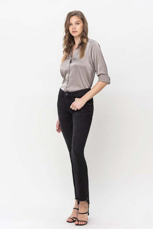 Women's Jeans Mid Rise Step Hem With Slit Straight Jeans