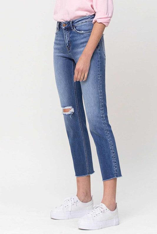 Women's Jeans Mid-Rise Straight Crop Jeans