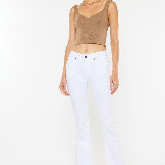 Women's Jeans Mid Rise White Flare Jeans