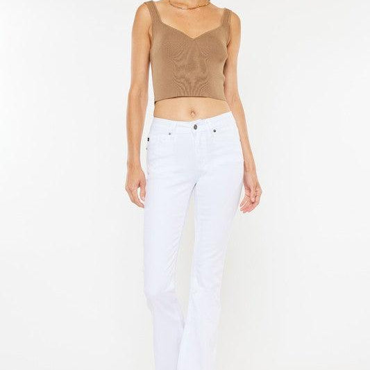 Women's Jeans Mid Rise White Flare Jeans