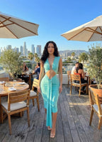 Women's aqua midi dress, ribbed fabric, perfect for summer outings