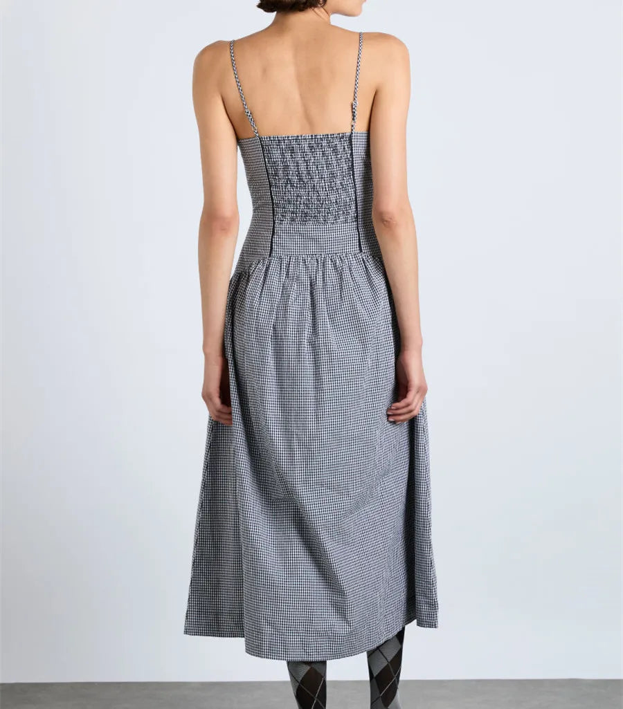 Women's black and white midi dress, cotton, perfect for casual outings