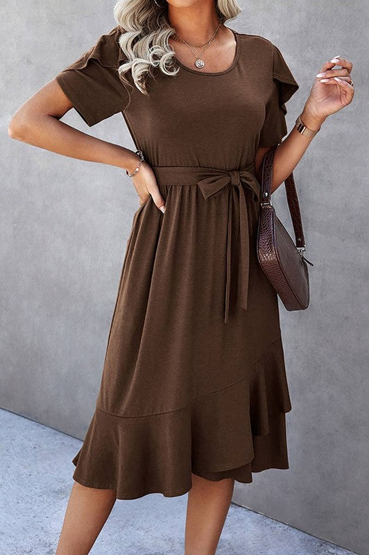 Women's brown midi dress in soft fabric, perfect for casual outings