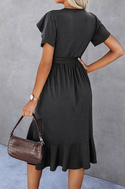 Women's black midi dress, soft cotton blend, perfect for casual outings