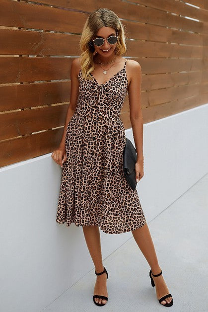 Women's leopard print midi dress, casual summer style