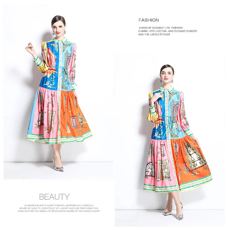 Women's colorful midi dress, lightweight fabric for casual outings