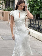 Women's ivory midi dress, lightweight fabric, perfect for summer events