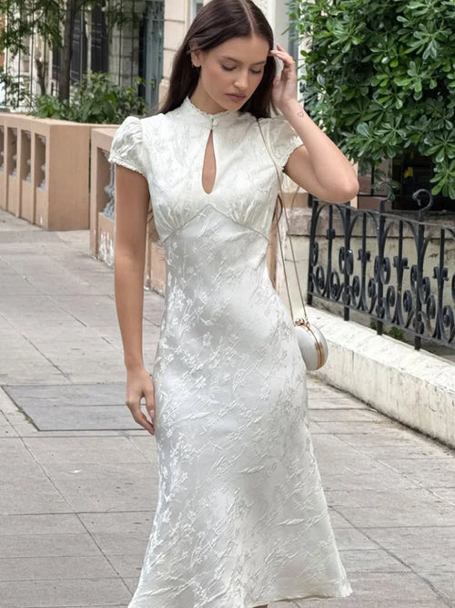 Women's ivory midi dress, lightweight fabric, perfect for summer events