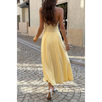 Women's yellow midi dress, lightweight fabric, perfect for summer outings