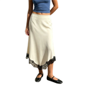 Elegant Midi Satin Skirt for Women with Lace Trim