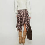Women's plaid midi skirt, lightweight fabric for casual outings