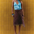 Brown polka dot midi skirt, perfect for summer outings