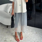 Sheer white midi skirt, lightweight, perfect for summer outings