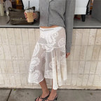 Women's white lace midi skirt for summer outings