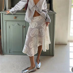 Women's white lace midi skirt for summer outings