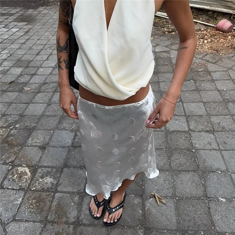 Women's sheer white midi skirt for summer outings