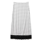 Women's polka dot midi skirts in white with lace trim