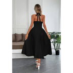 Black midi sundress for women, perfect for summer gatherings
