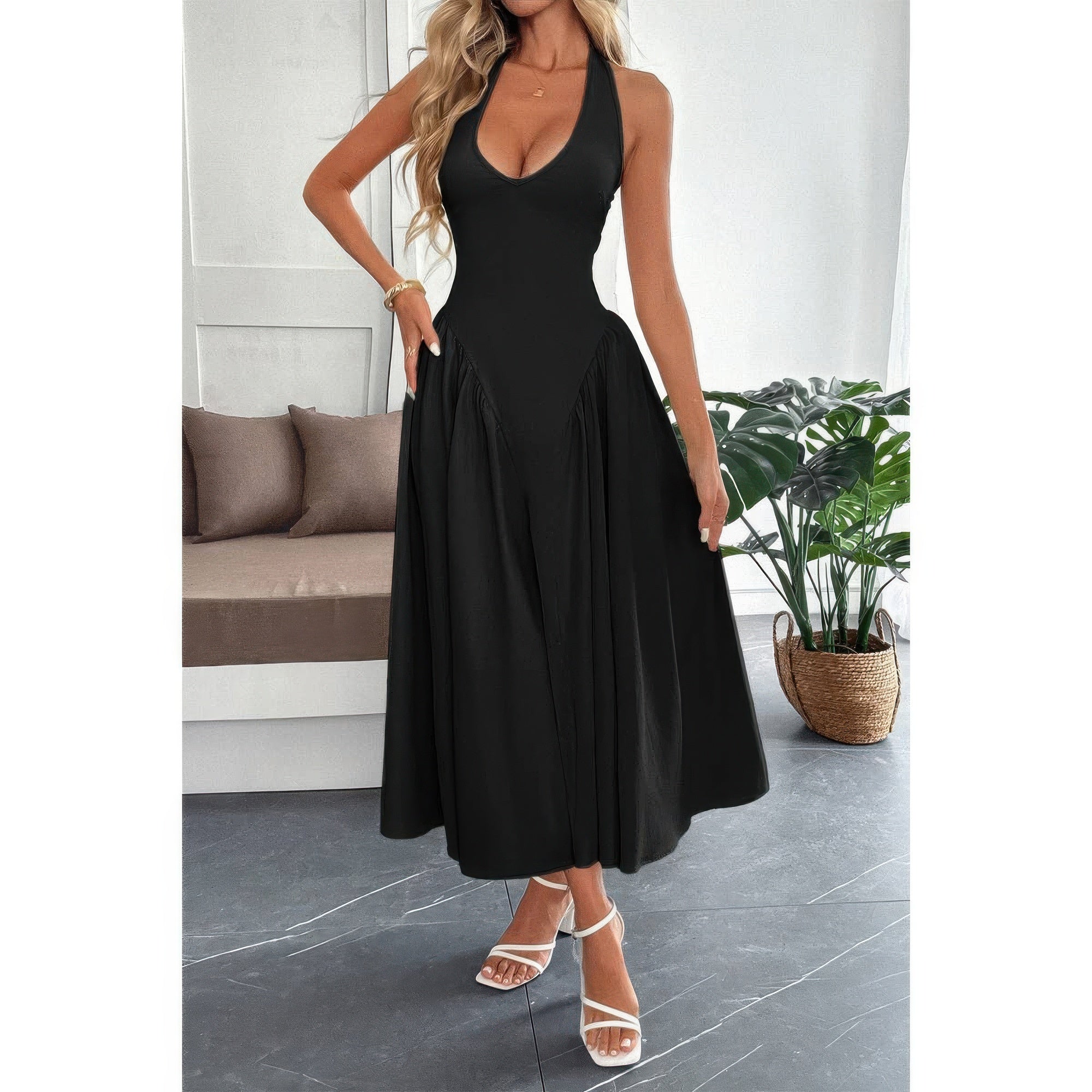 Black midi sundress for women, perfect for summer events
