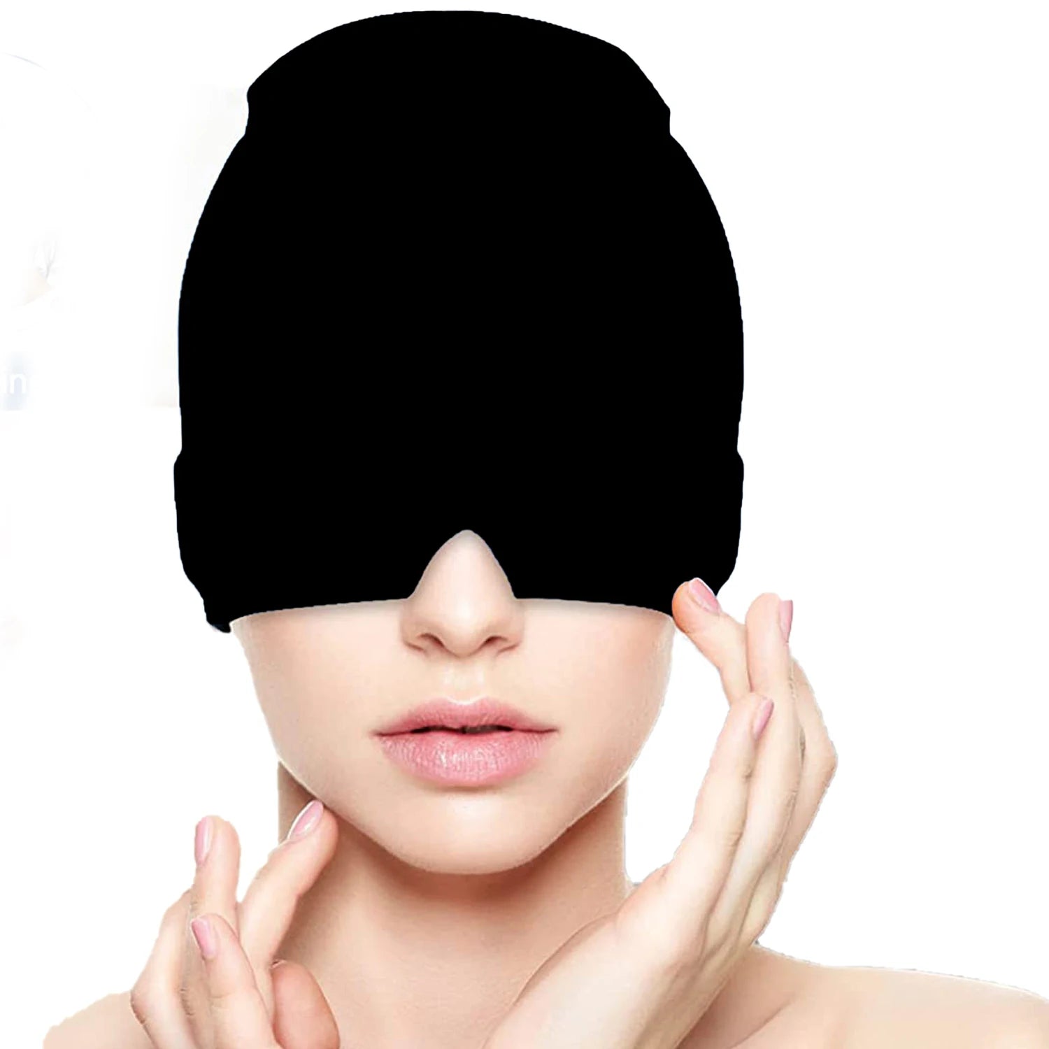 Black migraine relief cap for soothing headaches and tension
