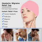 Pink migraine relief cap for full head and eye coverage