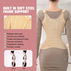 Beige waist corset trainer with soft steel frame support for posture correction