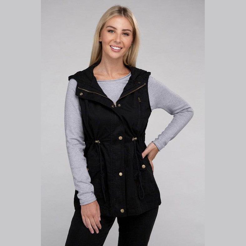 Hooded military vest for women by ZENANA with a stylish design and drawstring waist