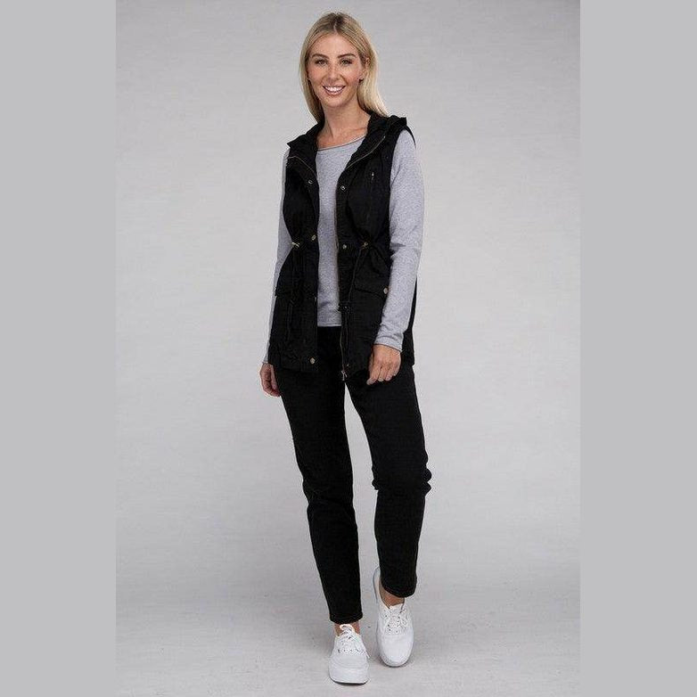 ZENANA hooded military vest for women in black with a stylish and functional design