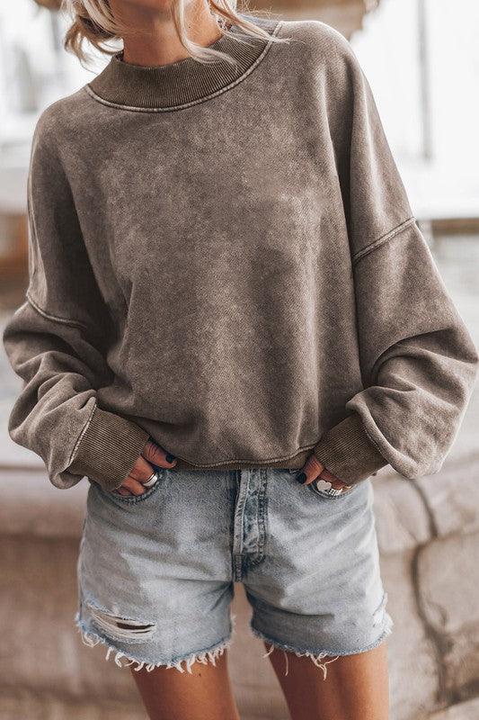 Women's Sweaters Mineral Washed Acid Dye Sweatshirt Pullover